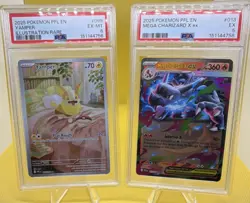 Pokemon PFL EN Yamper Illustration Rare & Mega Charizard X ex PSA Graded Lot - Image 1