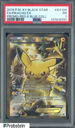 2016 Pokemon XY BSP Red & Blue Collection #XY124 FA Pikachu EX PSA 1 - Image 1