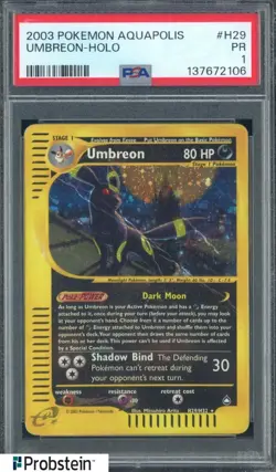 2003 Pokemon Aquapolis #H29 Umbreon Holo PSA 1 PR - Image 1