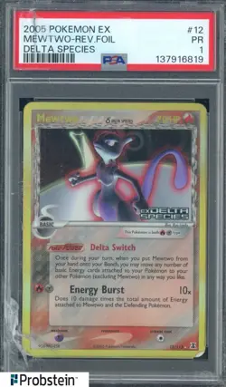2005 Pokemon Ex Delta Species #12 Mewtwo Reverse Foil Holo PSA 1 - Image 1