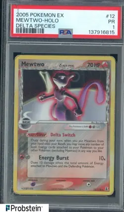 2005 Pokemon Ex Delta Species #12 Mewtwo Reverse Foil Holo PSA 1 - Image 1