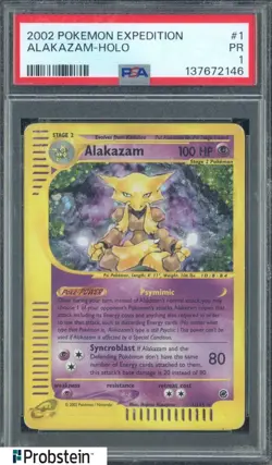 2002 Pokemon Expedition #1 Alakazam Holo PSA 1 PR - Image 1