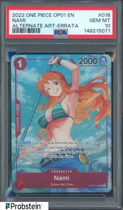 2022 One Piece OP01 EN Alternate Art Errata #016 Nami PSA 10 GEM MINT - Image 1