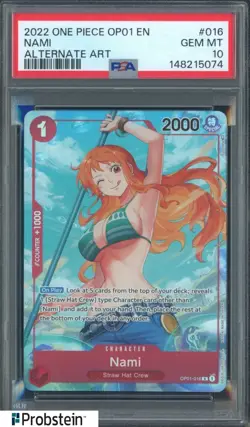 2022 One Piece OP01 EN Alternate Art #016 Nami PSA 10 GEM MINT - Image 1
