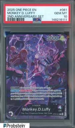 2025 One Piece EN 2nd Anniversary Set #061 Monkey D. Luffy PSA 10 GEM MINT - Image 1