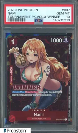 2023 One Piece EN Tournament Vol.3 Winner #007 Nami PSA 10 GEM MINT - Image 1