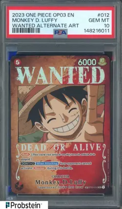 2023 One Piece OP03 EN Monkey D Luffy Wanted Alternate Art #012 PSA 10 GEM MINT - Image 1