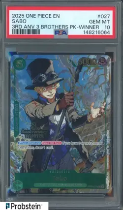 2025 One Piece EN 3rd Anniversary 3 Brothers Winner #027 Sabo PSA 10 GEM MINT - Image 1