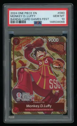 2024 One Piece EN Monkey D. Luffy P-080 Bandai Card Games Fest PSA 10 Promo TCG - Image 1