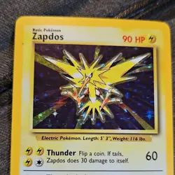 Zapdos Base Set Holo Rare 16/102 90 HP English 1999 Wizards Pokemon Card - Image 3