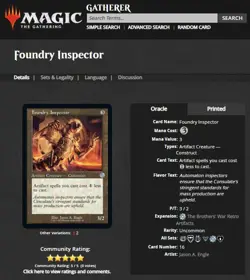 2022 MtG Magic the Gathering BRO Brothers' War Retro Foil #16 Foundry Inspector - Image 3