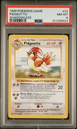 Pokemon Base Set Shadowless Pidgeotto Card #022/102 Psa 8 NEW CERT - Image 1