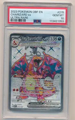 2023 POKEMON OBSIDIAN FLAMES EN ULTRA RARE CHARIZARD EX #215 PSA 10 GEM MINT - Image 1