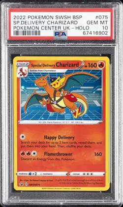 2022 POKEMON SWSH BLACK STAR PROMO #075 SPECIAL DELIVERY CHARIZARD-HOLO PSA 10 - Image 1
