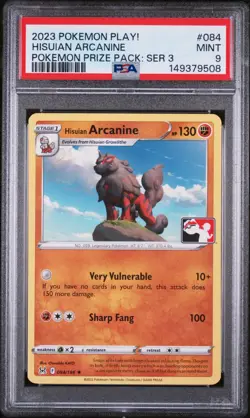 2023 POKEMON PLAY! POKEMON PRIZE PACK: SERIES 3 #084 HISUIAN ARCANINE PSA 9 - Image 1