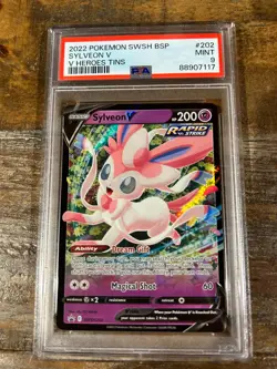 POKEMON 2022 Promo V Heroes Tins SYLVEON V SWSH #202 PSA 9 Mint RARE - Image 1