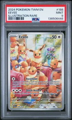 2024 POKEMON TWM EN-TWILIGHT MASQUERADE ILLUSTRATION RARE #188 EEVEE PSA 9 - Image 1