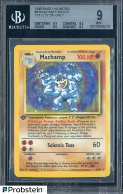 1999 Pokemon Base Unlimited 1st Edition Only #8 Machamp Holo Rare BGS 9 MINT - Image 1