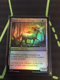 MTG Magic The Gathering Good-Fortune Unicorn Foil FDN Commander - Image 1