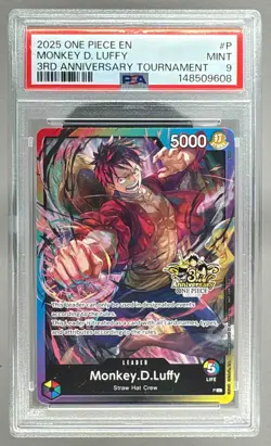 148509608 Monkey D. Luffy 2025 One Piece 3rd Anniversary Tournament Promo PSA 9 - Image 1