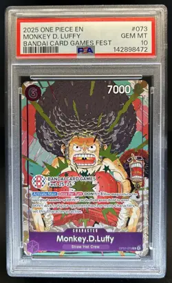 2025 One Piece Bandai Card Games Fest Monkey D Luffy #OP07-073 PSA 10 - Image 1