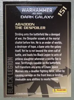Warhammer Dark Galaxy card: ADAMANTIUM 151 ABADDON THE DESPOILER rare PANINI - Image 2