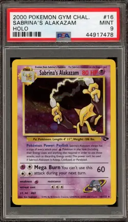 Pokemon Sabrina's Alakazam Gym Challenge Unlimited Holo Rare #16 PSA 9 Mint - Image 1