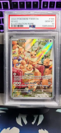 2024 POKEMON TWM EN-TWILIGHT MASQUERADE ILLUSTRATION RARE #188 EEVEE PSA 10 - Image 1