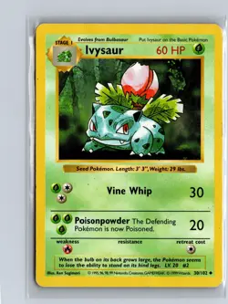 Ivysaur 30/102 Uncommon Base Set Shadowless Pokemon Unlimited Heavily Played - Image 1