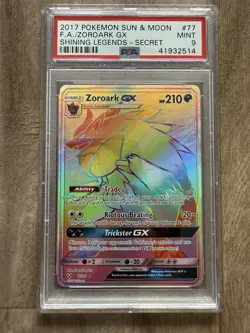 Pokemon 2017 Zoroark GX 77/73 Shining Legends Rainbow Secret Rare PSA 9 MINT - Image 1
