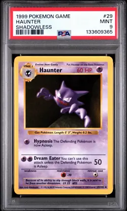 1999 POKEMON BASE SET SHADOWLESS #29 HAUNTER PSA 9 - Image 1