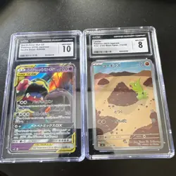 Gem Mint 10 Muk Tag Team And NM/Mint 8 Larvitar Japanese Pokemon Cards - Image 1