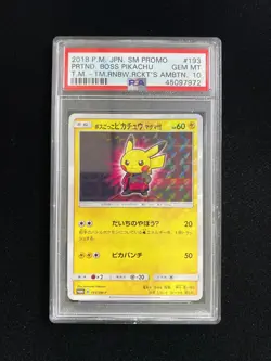 2018 Pokemon TCG JP PROMO Prtnd Boss Pikachu 193/SM-P PSA 10 EW27 - Image 1