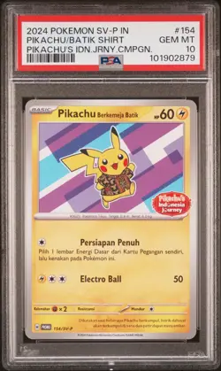 2024 POKEMON INDONESIAN SV-P PROMO #154 PIKACHU IN BATIK SHIRT PSA 10 - Image 1