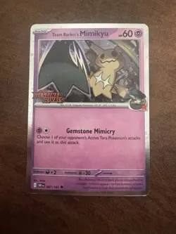 Pokemon TCG Team Rocket's Mimikyu Destined Rivals Stamped prerelease cosmo holo - Image 1