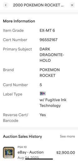 2000 Pokemon - Team Rockets Dark Dragonite #5/82 Holo PSA 6 - Vintage English - Image 5
