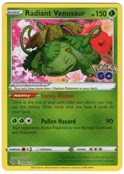 Pokemon TCG Radiant Venusaur Pokemon GO 004/078 Holo Radiant Rare - Image 1