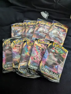 5 × Pokemon Sword and Shield Base Set Booster Packs 5 x Rebel Clash Pack Lot - Image 1