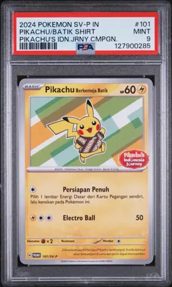 2024 POKEMON INDONESIAN SV-P PROMO #101 PIKACHU IN BATIK SHIRT PSA 9 - Image 1