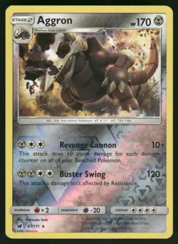Aggron 67/111 Holo Rare Reverse Holo NM Pokemon SM - Crimson Invasion - Image 1