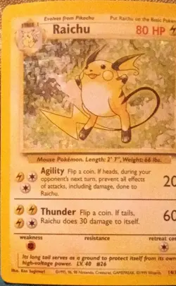 Pokemon TCG Raichu Base Set 14/102 Holo 1999-2000 Base Set Copyright Holo Rare - Image 1
