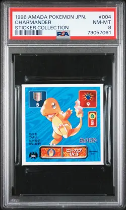 1996 AMADA POKEMON JPN STICKER COLLECTION #004 CHARMANDER PSA 8 - Image 1