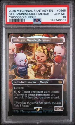 2025 MTG FINAL FANTASY CHOCOBO TRACK FOIL #0565 STILTZKIN MOOGLE MERCHANT PSA 10 - Image 1