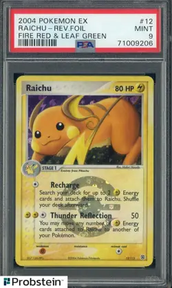 2004 Pokemon EX Fire Red & Leaf Green #12 Raichu Reverse Foil PSA 9 MINT - Image 1