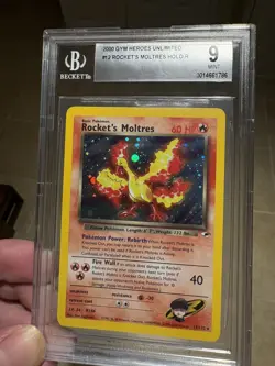 BGS 9 Rocket's Moltres Holo 12/132 Gym Heroes 2000 Pokemon Card - Image 1