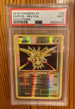 2016 Pokemon XY Zapdos - Rev.Foil Evolutions #42 (PSA MINT 9) - Image 1