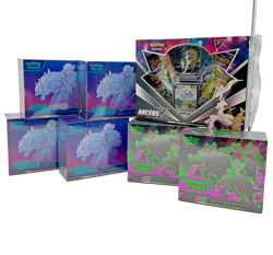 Pokemon LOT (4) JTG PC ETB (2) Shrouded Fable ETB (1) Arceus V Figure Box - Image 1