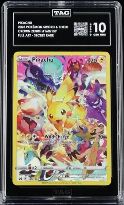 Pokemon Pikachu Full Art Secret Rare Holo Crown Zenith 160/159 TAG 10 GEM MINT - Image 1