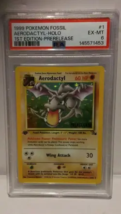 Pokemon TCG Fossil Aerodactyl 1/62 Holo Rare 1st Edition PSA 6 - Image 1