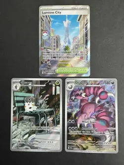 Perfect Order Lot Of 3 Pokemon TCG Cards - Lumiose City, Drapion & Spewpa Rare - Image 1